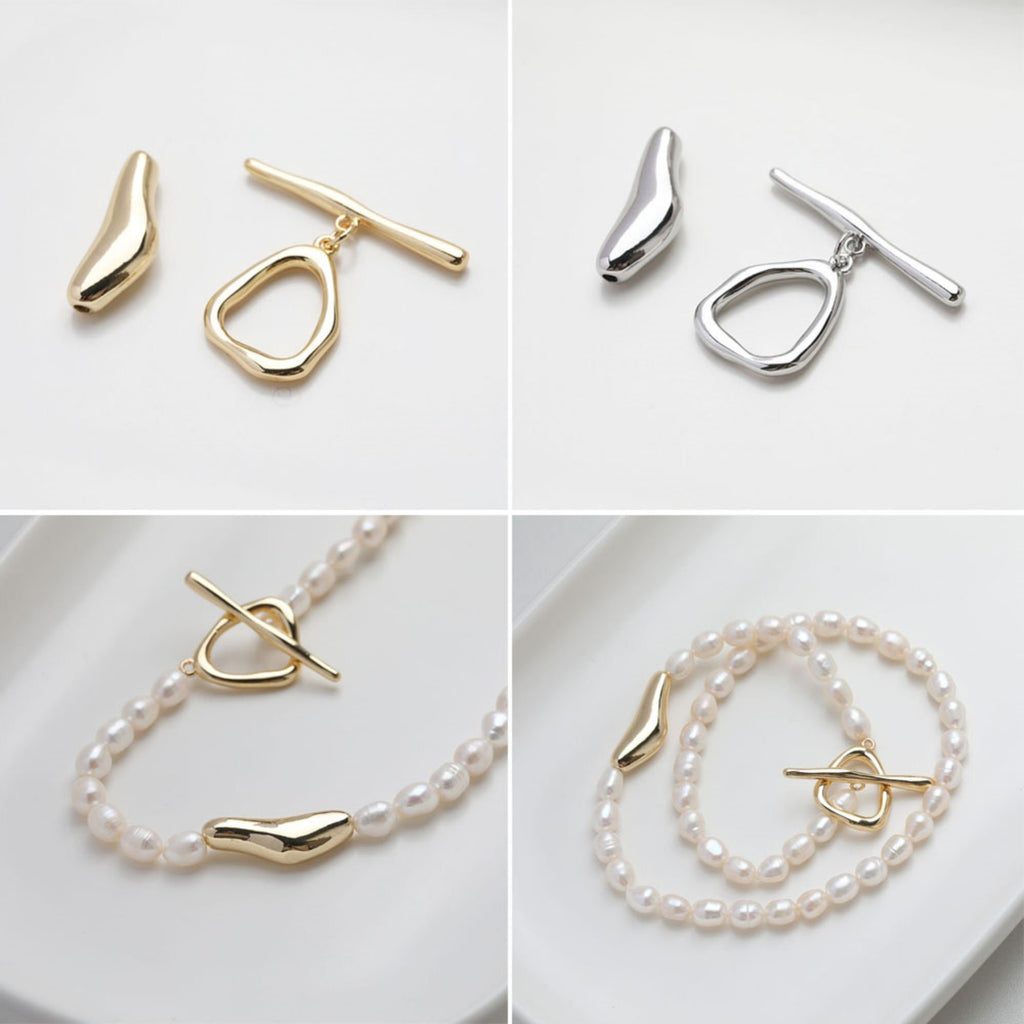 OT Toggle Clasps, One Set, Irregular Beads, 14K Gold Plated OT Buckle, Silver Clasp, Necklace Closure, Connectors Clasps GZ523
