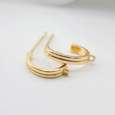 10pcs Gold C Shape Earrings Post With Loop, S925 Silver Ear Pin Nickel Free Earrings, Ear Stud Loop, Hypoallergenic Earring Findings ZX016