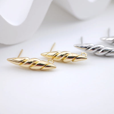 Twisted Earring Post Earrings, Gold Twisted Post Earring with Loop, Hypoallergenic, Earring Findings, Handmade Earring Supplies D0052