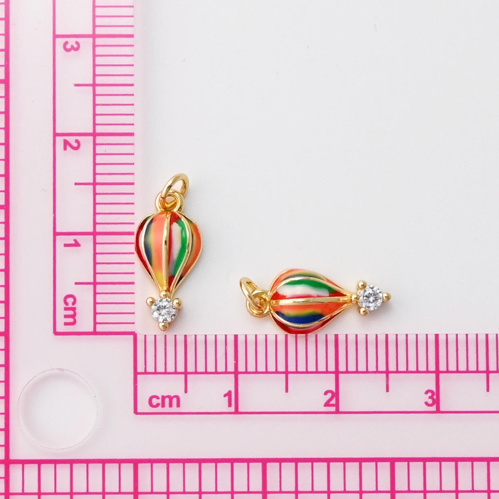 Hot Air Balloon Charm, Enamel Charm, 18K Gold Plated Pendant, Necklace Making Charm, Jewelry Findings S1096