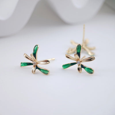 أعمدة أقراط على شكل زهور، عمود أقراط مطلي بالمينا الأخضر مع حلقة، أدوات يدوية للعثور على الأقراط، لوازم صنع الأقراط بنفسك ZX227