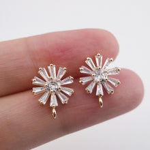 Cargar imagen en el visor de la galería, 4 pendientes de circonita cúbica, pendientes de botón de latón chapado en oro auténtico con aro, pasador de plata S925, pendiente de flor, accesorio para pendientes Z012