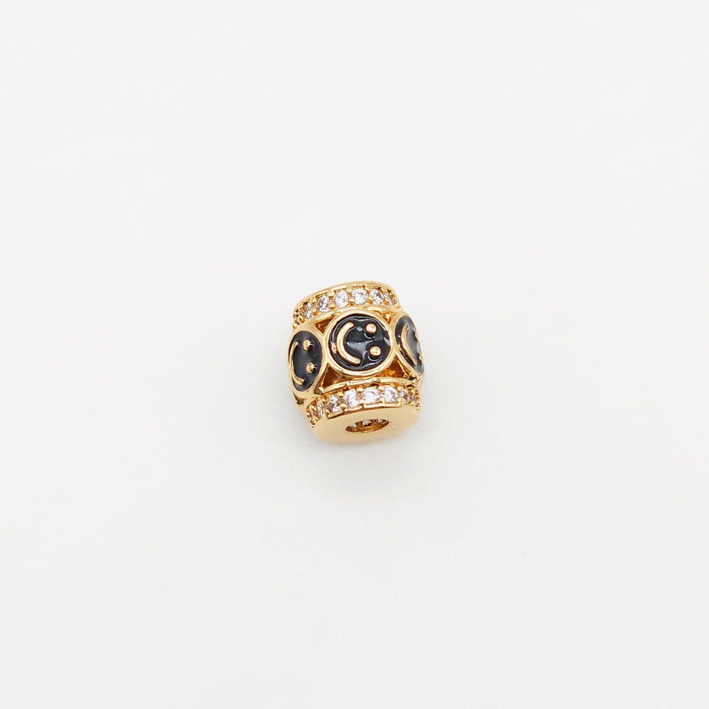 Barrel Column Beads, Spacer Beads, Enamel Emoji Beads, Happy Face, 18K Gold Plated Bracelet Necklace Making Jewelry Finding S20349