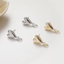 Load image into Gallery viewer, Gold Polished love heart CZ Earring Post,  14K Gold Nickel Free Earrings, S925 Silver Ear Pins, 20mm, Heart Shape Ear Stud with Loop bb137