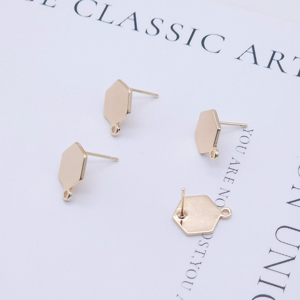 10pcs Gold Hexagon Earring Post With Loop, S925 Silver Ear Pin Nickel Free Earrings, Ear Stud Loop, Hypoallergenic Earring Findings Z058