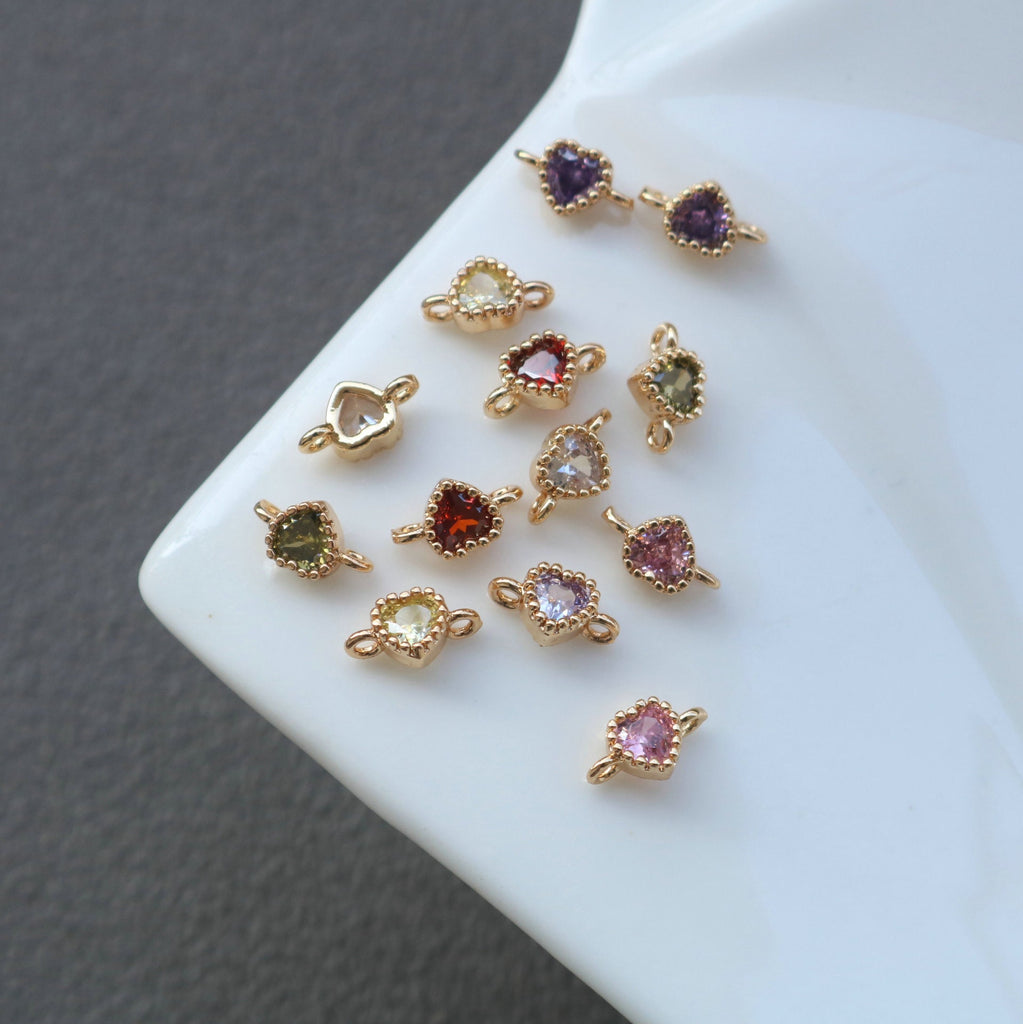 10pcs Tiny Heart Connector, 14k Gold CZ Pave Pendant, Bracelet Necklace Pendant, Real Gold Plated, Jewelry Findings HL103-F104