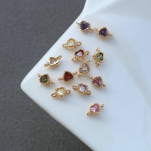 Load image into Gallery viewer, 10pcs Tiny Heart Connector, 14k Gold CZ Pave Pendant, Bracelet Necklace Pendant, Real Gold Plated, Jewelry Findings HL103-F104