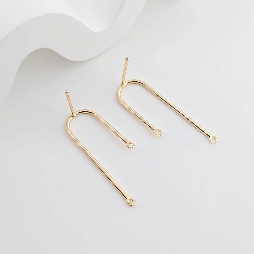 14K Gold U Shape Earring Post With 2 Loops, Arch Ear Studs, S925 Silver Ear Pin Nickel Free Earrings, Hypoallergenic Earring Findings ZX266