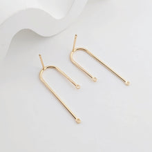 Load image into Gallery viewer, 14K Gold U Shape Earring Post With 2 Loops, Arch Ear Studs, S925 Silver Ear Pin Nickel Free Earrings, Hypoallergenic Earring Findings ZX266