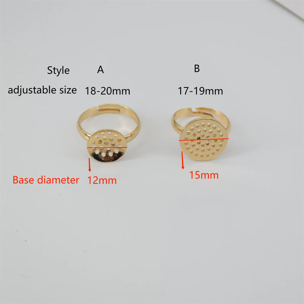 Anillo ajustable en blanco, copa con múltiples orificios, anillo sin terminar, engaste de cabujón redondo, oro de 14 quilates, base de anillo de plata, anillo minimalista ZX168