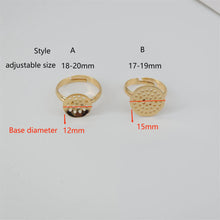 Cargar imagen en el visor de la galería, Anillo ajustable en blanco, copa con múltiples orificios, anillo sin terminar, engaste de cabujón redondo, oro de 14 quilates, base de anillo de plata, anillo minimalista ZX168