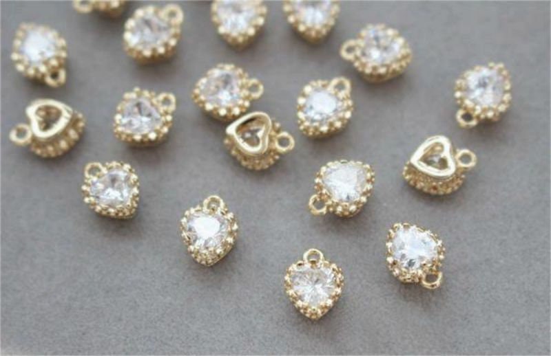 Heart Charms, Drop, Triangles Crystal Cubic Pave Pendant, 14K Gold Plated, Bracelet Necklace Making Pendants, Jewelry Findings GZ427