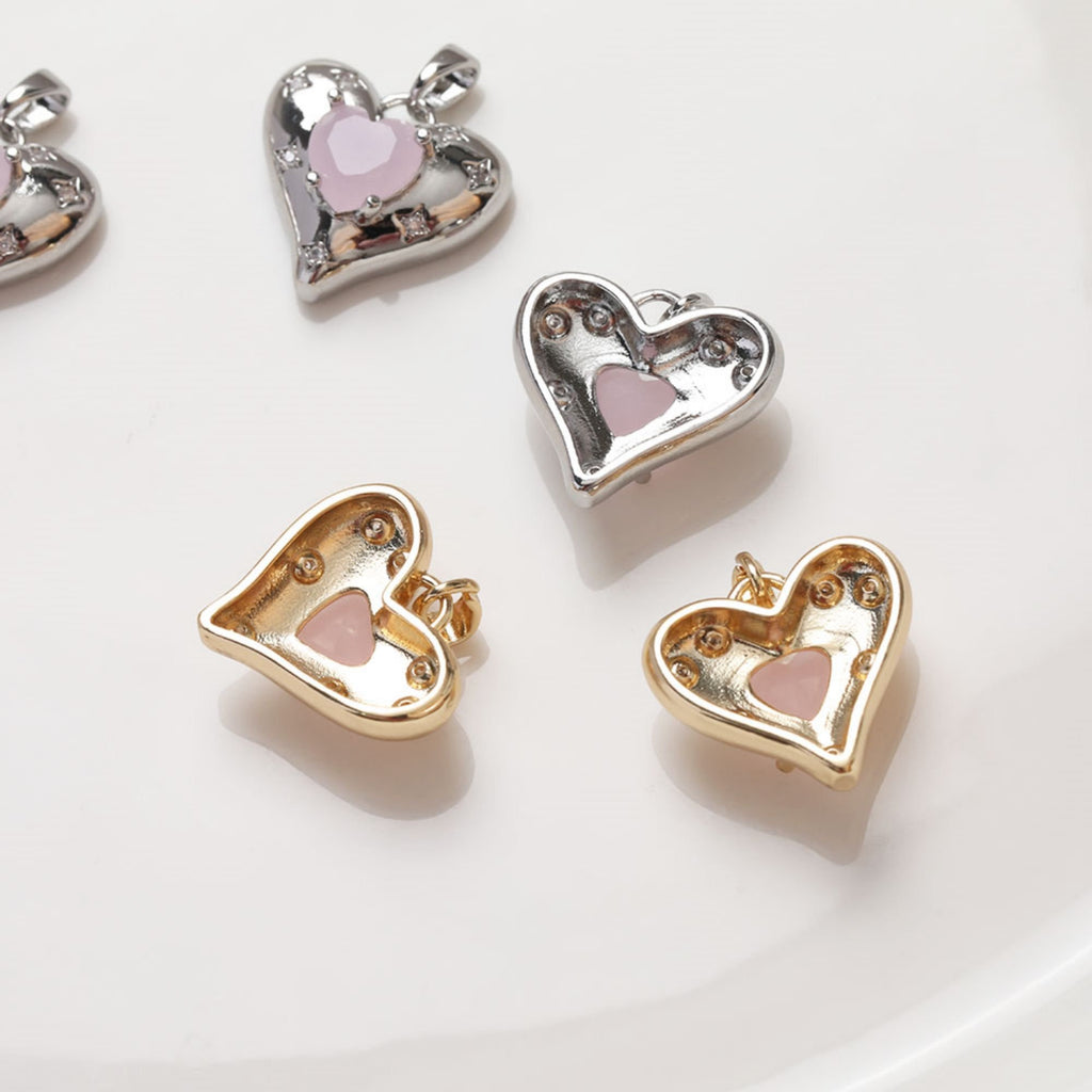 Heart Charms, Star Clear Cubic Charm,  18K Gold Plated CZ Pave Love Pendant, Necklace Making Pendants, Jewelry Findings ZZ031