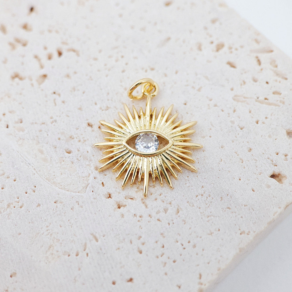 Cubic Evil Eye Charm, 18K Gold Plated Micro CZ Pave Eye Pendant, 20x18mm, Necklace Making Charm, Jewelry Findings S912