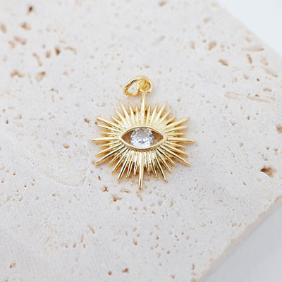 Cubic Evil Eye Charm, 18K Gold Plated Micro CZ Pave Eye Pendant, 20x18mm, Necklace Making Charm, Jewelry Findings S912