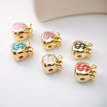 Load image into Gallery viewer, Enamel Money Bag Beads, Dollar Spacer Beads, 18K Gold Plated,  Bracelet Necklace Making Jewelry Finding S1136