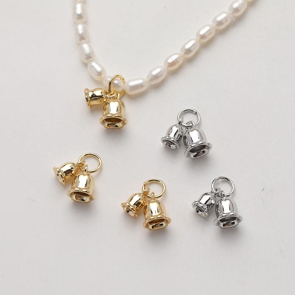 Gold Bell Pendant, 14K Gold/Silver Plated, Double Bell Pendant, Necklace Earring Making Charms, 13.5mm, Jewelry Findings GZ639
