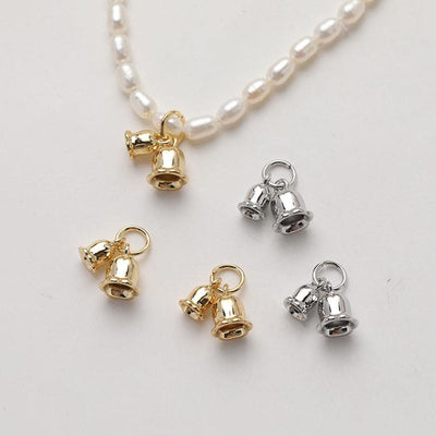 Gold Bell Pendant, 14K Gold/Silver Plated, Double Bell Pendant, Necklace Earring Making Charms, 13.5mm, Jewelry Findings GZ639