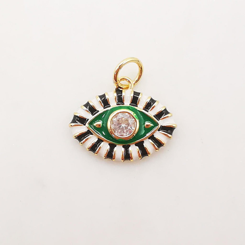 Enamel Cubic Evil Eye Charm, 18K Gold Plated Micro CZ Pave Eye Pendant, Necklace Making Charm, 15mm, Jewelry Findings S1074