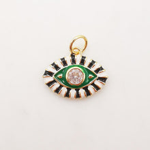 Load image into Gallery viewer, Enamel Cubic Evil Eye Charm, 18K Gold Plated Micro CZ Pave Eye Pendant, Necklace Making Charm, 15mm, Jewelry Findings S1074