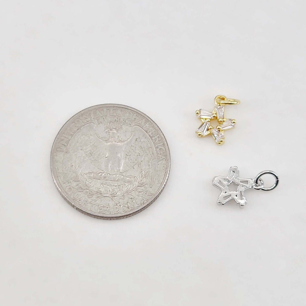 Tiny Star Charms, 8.5mm, Crystal Cubic Star Pendant, Star Connector, 18K Gold Plated, Necklace charms, Jewelry Findings S20647