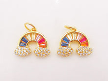 Load image into Gallery viewer, Dainty Rainbow Cloud Charm, Colorful Micro CZ Pave Rainbow Pendant, 14mm, 18K Gold Plated, Necklace Making Charm, Jewelry Findings S118