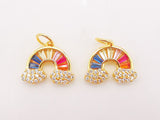 Dainty Rainbow Cloud Charm, Colorful Micro CZ Pave Rainbow Pendant, 14mm, 18K Gold Plated, Necklace Making Charm, Jewelry Findings S118
