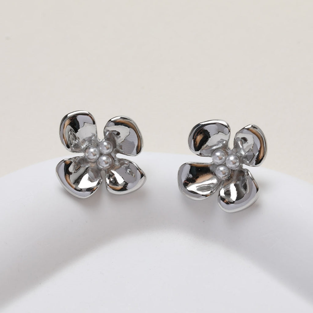 Flower Ear Post With Loop, S925 Silver Ear Pin Nickel Free Earrings, Gold/Silver Ear Stud, Hypoallergenic Earring Findings GZ272