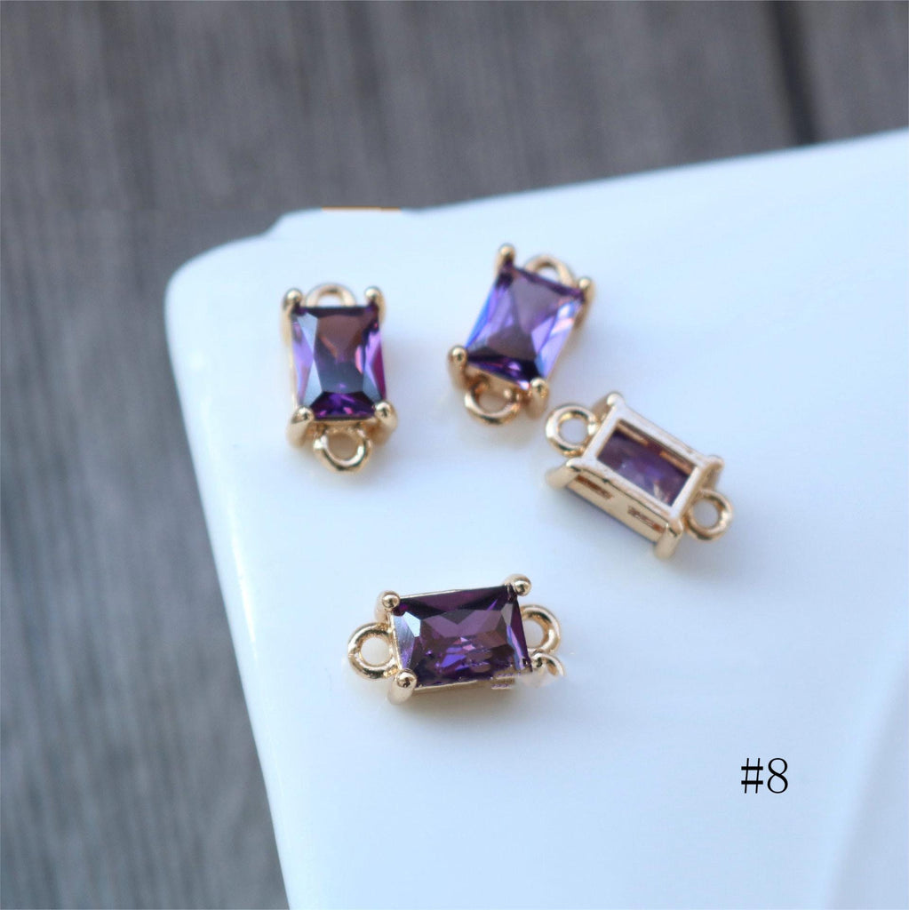 10pcs Rectangular Connector, Cubic Zircon Crystal Pendant, Bracelet Necklace Pendant, 14K Real Gold Plated, Jewelry Findings HL101-F047