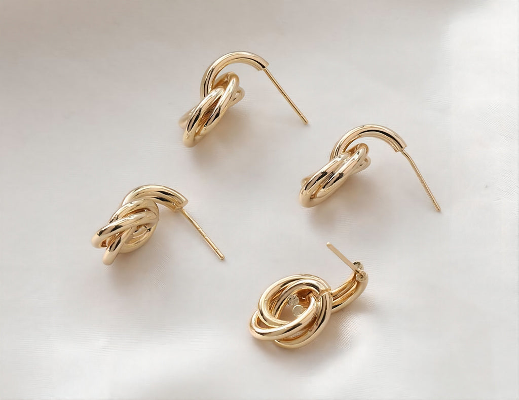 Vintage Multi-Ring Ear Post, S925 Silver Ear Pin Nickel Free Earrings, Gold/Silver Ear Stud, Hypoallergenic Earring Findings G004