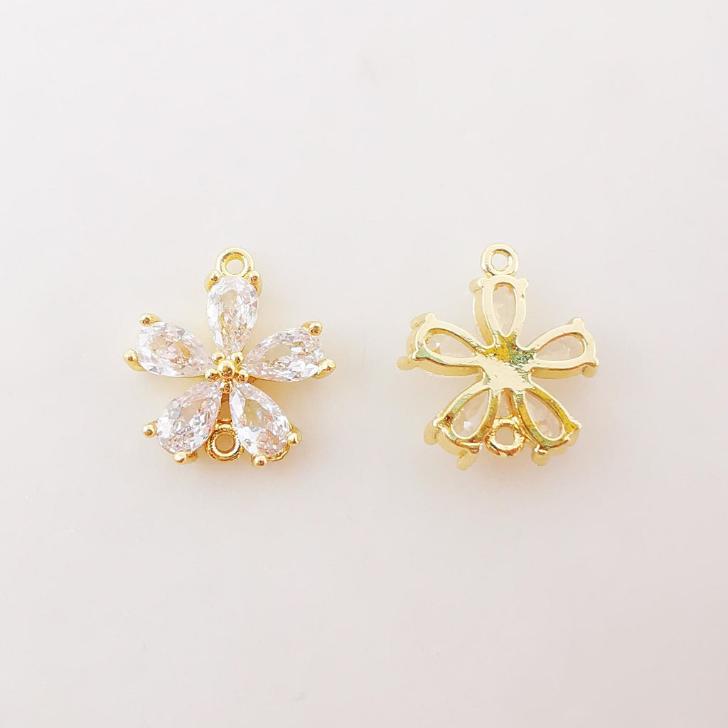 2pcs Flower Connector Charm with loops,  Clear Cubic Zirconia Charm Pendant for Bracelet Necklace Earring, Jewelry Findings L002