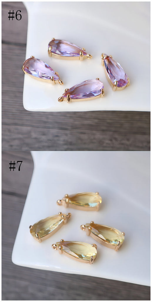 10pcs- Crystal Long Teardrop Charms, 11 colors You Choose, 14K Gold Plated Teardrop Pendant, 7x18mm, Jewelry Findings 068-F040