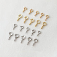 Load image into Gallery viewer, 100pcs Eye Screw Pins, Screw Hook Eye Pin, 14K Gold Plated, Screw Eye Bails, 8mm/9.5mm Peg Wire for Jewelry Making Findings ZZ009-ZX7022