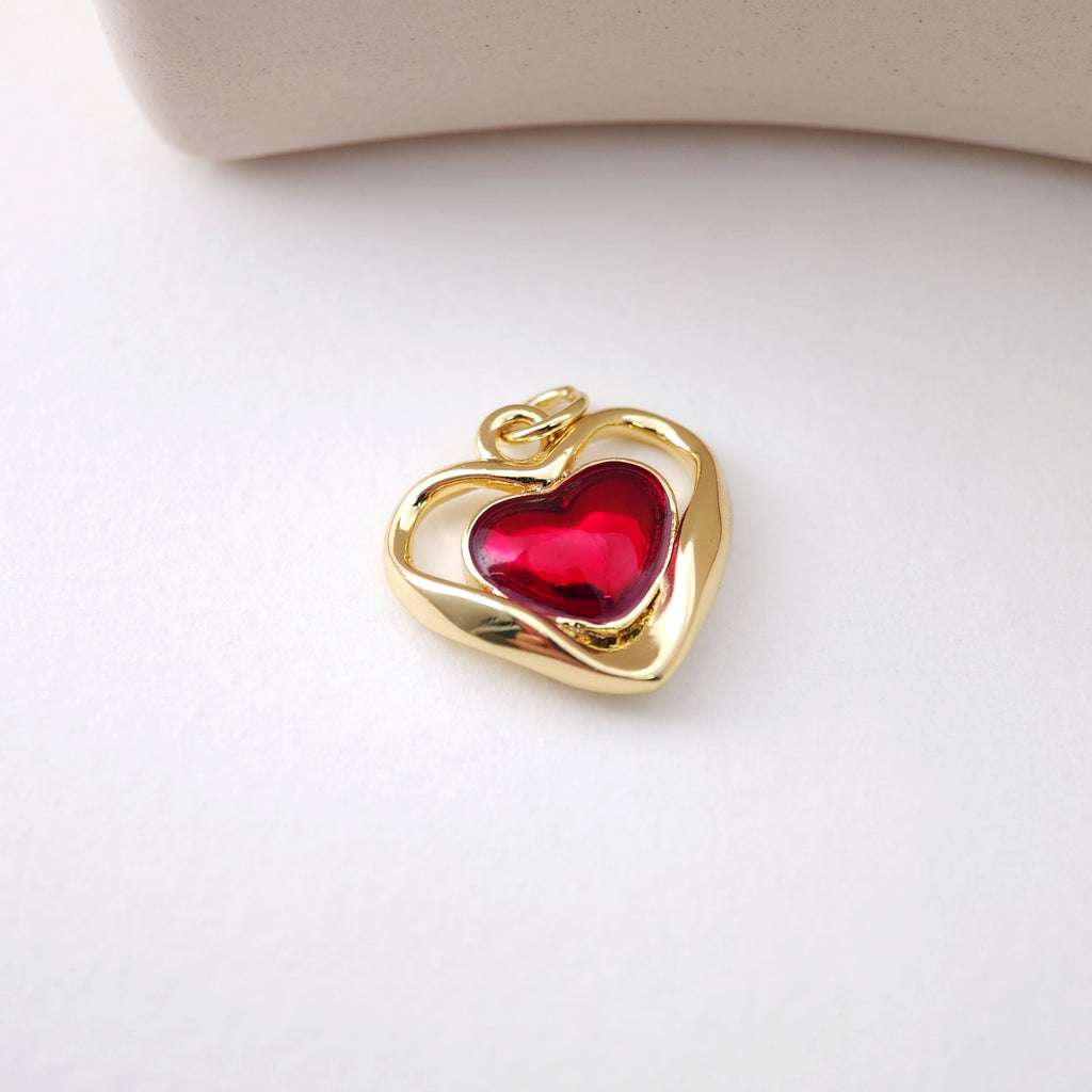 Heart Pendant, Enamel Heart Charm, 18K Gold Plated, Love Pendant, Necklace Making Pendants, Jewelry Findings S1214