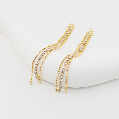 10pcs Gold Beads Chain Tassel Pendant, Rhinestone Chain Charm, Cubic Zirconia, 18K Gold Plated Earring Chain Pendant, Earring Findings ZX088