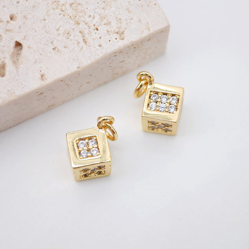 10pcs- 7x7mm Cube Charm, 18K Gold Plated Micro CZ Pave Pendant, Necklace Bracelet Earring Making Charm, Jewelry Making Supply S837