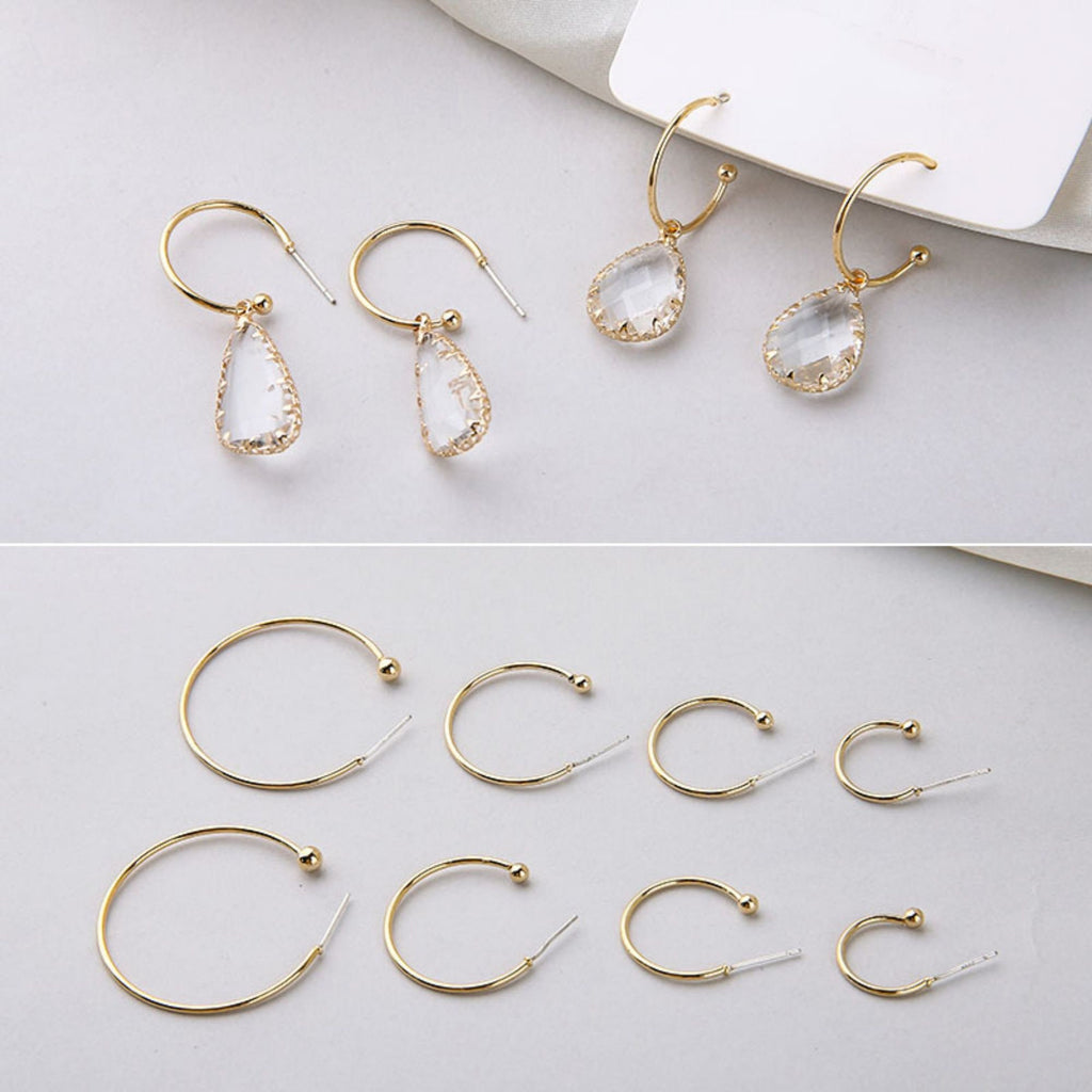 10pcs 14K Gold Plated C Shape Hoop Earring, 15mm, 20mm, 25mm, 35mm, S925 Silver Ear Pin, Huggie Hoops Earring BY003-ZX7004
