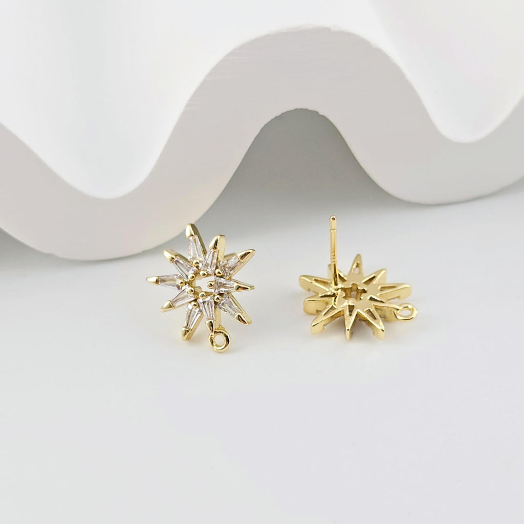 أقراط على شكل زهرة من الزركونيا المكعبة، مطلية بالذهب مع حلقة، مضادة للحساسية، أدوات يدوية الصنع، لوازم صنع الأقراط بنفسك D0257