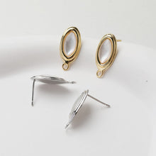 Cargar imagen en el visor de la galería, Poste para aretes de concha ovalada, chapado en oro de 14 quilates, concha de abulón, alfiler de plata S925 sin níquel, fornitura hipoalergénica GT040