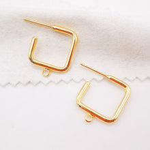 Load image into Gallery viewer, 10pcs Gold Square Earrings Post With Loop, S925 Silver Ear Pin Nickel Free Earrings, Ear Stud Loop, Hypoallergenic Earring Findings Z051