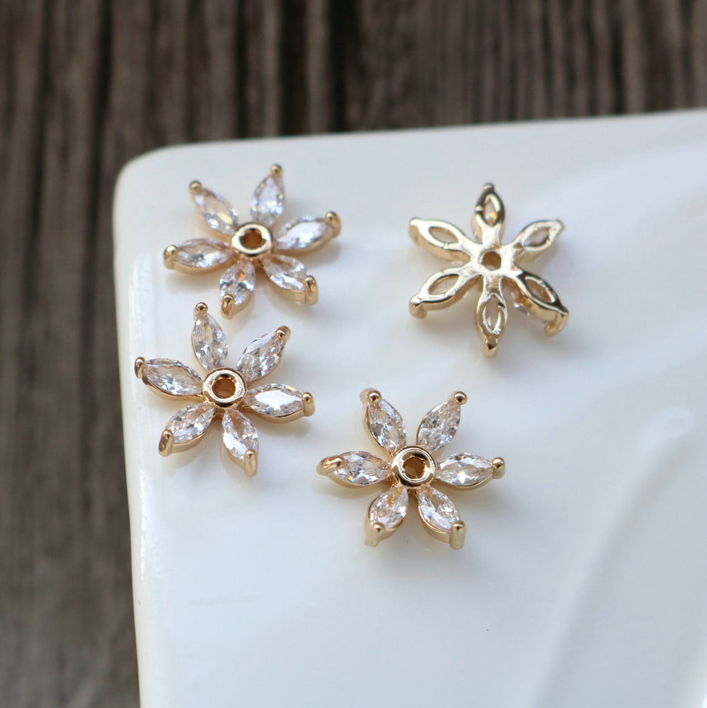 CZ Flower Charm, Cubic Zircon Crystal Flower Pendant, CZ Earring Charms,  Real Gold Plated Brass Earring Charms, Jewelry Findings HL036-F151