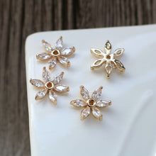 Load image into Gallery viewer, CZ Flower Charm, Cubic Zircon Crystal Flower Pendant, CZ Earring Charms,  Real Gold Plated Brass Earring Charms, Jewelry Findings HL036-F151