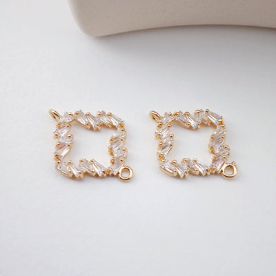 CZ Pave Rhombic Connector, Cubic Pendant, Earring Connectors, Real Gold Plated Brass Earring Charms, Jewelry Findings D0058