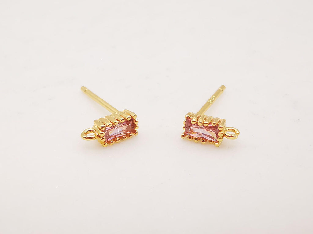 4pcs Rectangular Ear Post with Loops, 5 Colors Gemstone, S925 Silver Ear Pin, Nickel Free, CZ 18K Gold Plated Stud Earring Finding ZX055