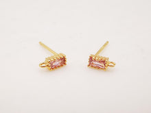 Load image into Gallery viewer, 4pcs Rectangular Ear Post with Loops, 5 Colors Gemstone, S925 Silver Ear Pin, Nickel Free, CZ 18K Gold Plated Stud Earring Finding ZX055
