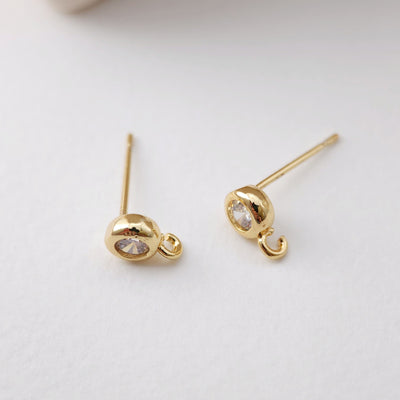 Tiny Ear Post with Loops, S925 Silver Ear Pin Nickel Free, Micro CZ Pave, 8*5.6mm, 18K Gold Plated Stud Earring Finding S1191