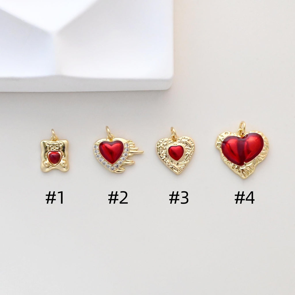 Red Heart Shape Charm, Enamel Heart Pendant, 18K Gold Plated, Necklace Making Pendant, Love Pendant, Jewelry Findings S1322