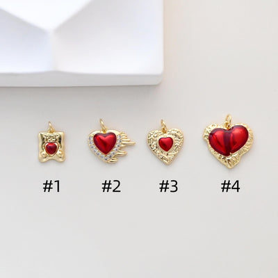 Red Heart Shape Charm, Enamel Heart Pendant, 18K Gold Plated, Necklace Making Pendant, Love Pendant, Jewelry Findings S1322