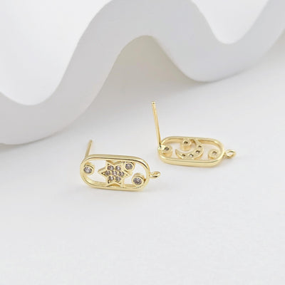 Moon and Star Ear Post, Sold as ONE Pair, S925 Silver Ear Pin, Nickel Free, 18K Gold Ear Stud, Hypoallergenic Earring Findings D0276
