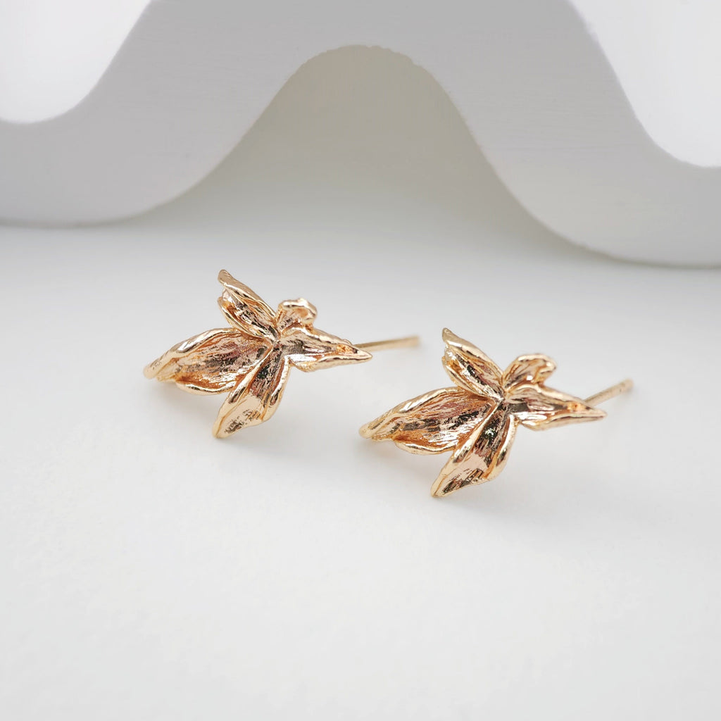 قرط زهرة مع حلقة، قرط مرصع من النحاس الأصفر مطلي بالذهب الحقيقي عيار 18 قيراطًا مع حلقة، خالٍ من النيكل، أداة العثور على القرط ZX191